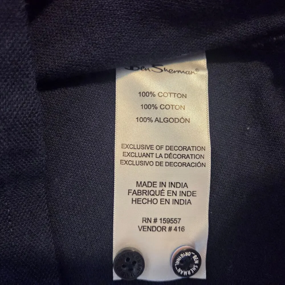 Ben Sherman Pique Polo Shirt Navy Blue with Tartan Plaid Design Collar sz L - Picture 9 of 11